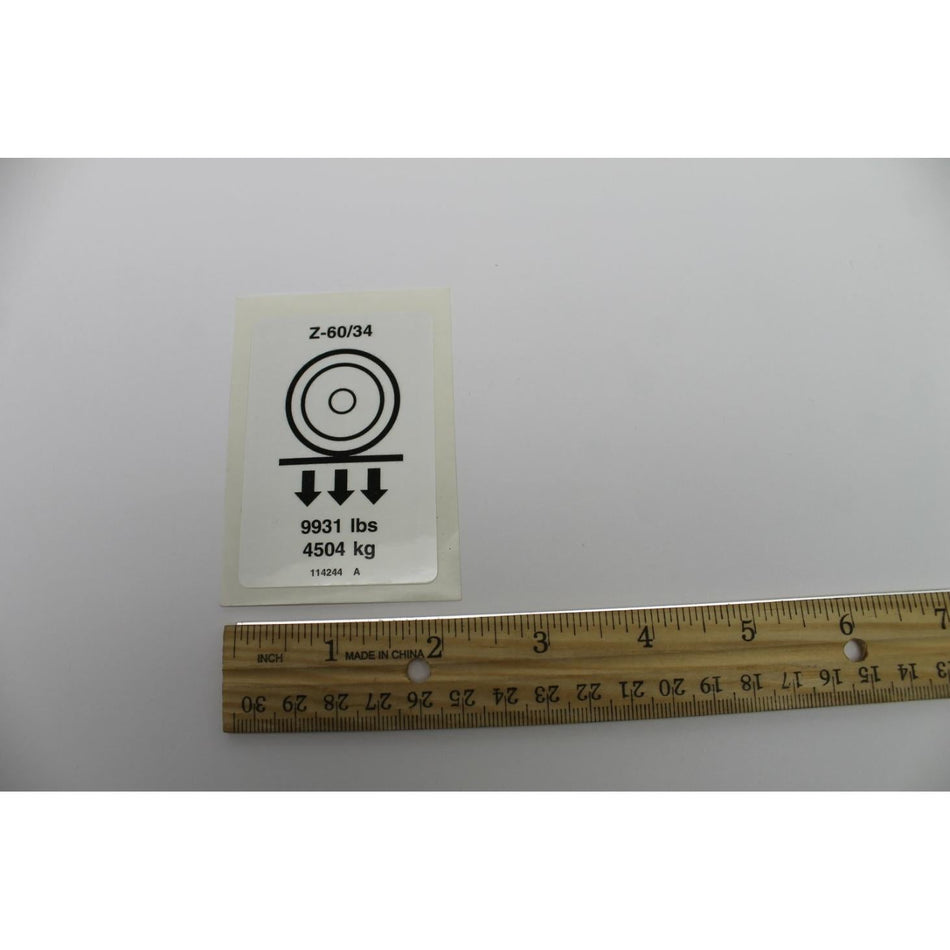 Genie Part # 114244. 114244GT - DECAL.LABEL.WHEEL LOAD Z60