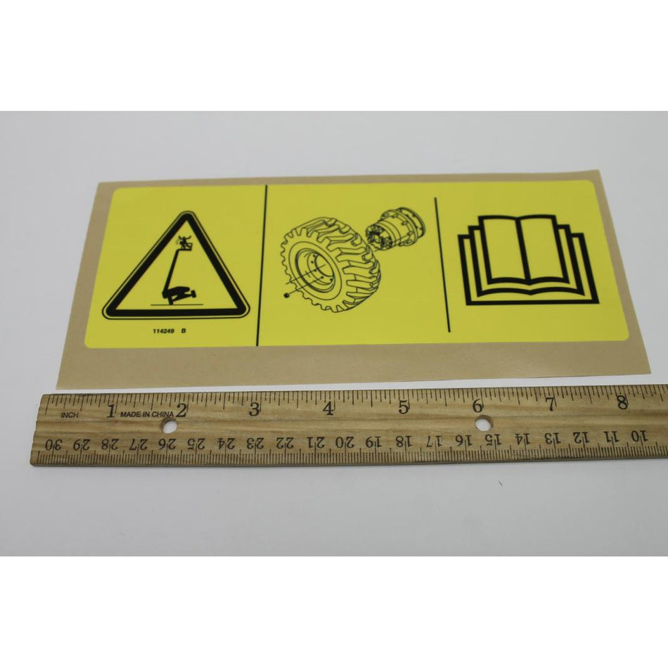 Genie Part # 114249. 114249GT - DECAL.LABEL.TIPOVER.TIRES.SYMB