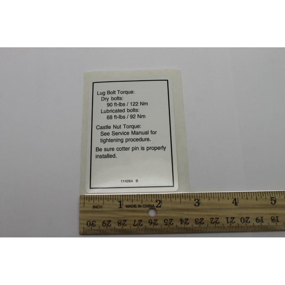 Genie Part # 114264. 114264GT - DECAL.NOTICE.TIRE SPECS