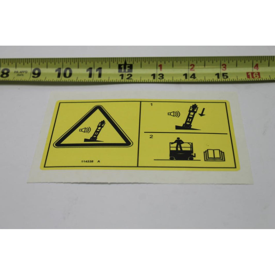 Genie Part # 114338. 114338GT - DECAL SYMBOL TIP OVER TILT ALARM