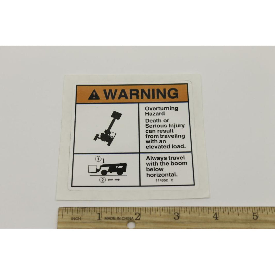 Genie Part # 114352. 114352GT - DECAL.OVERTURNING.KEEP LOAD LO