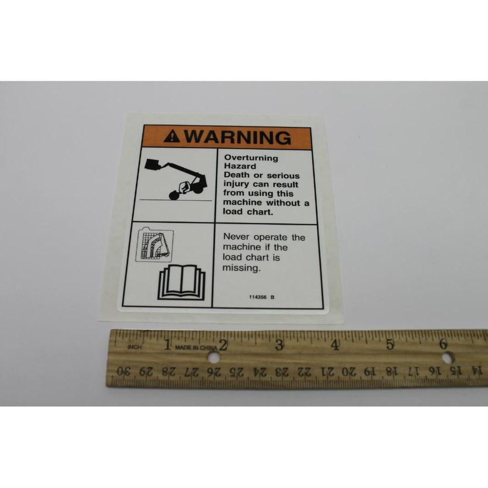 Genie Part # 114356. 114356GT - DECAL. WARNING. NO LOAD CHART