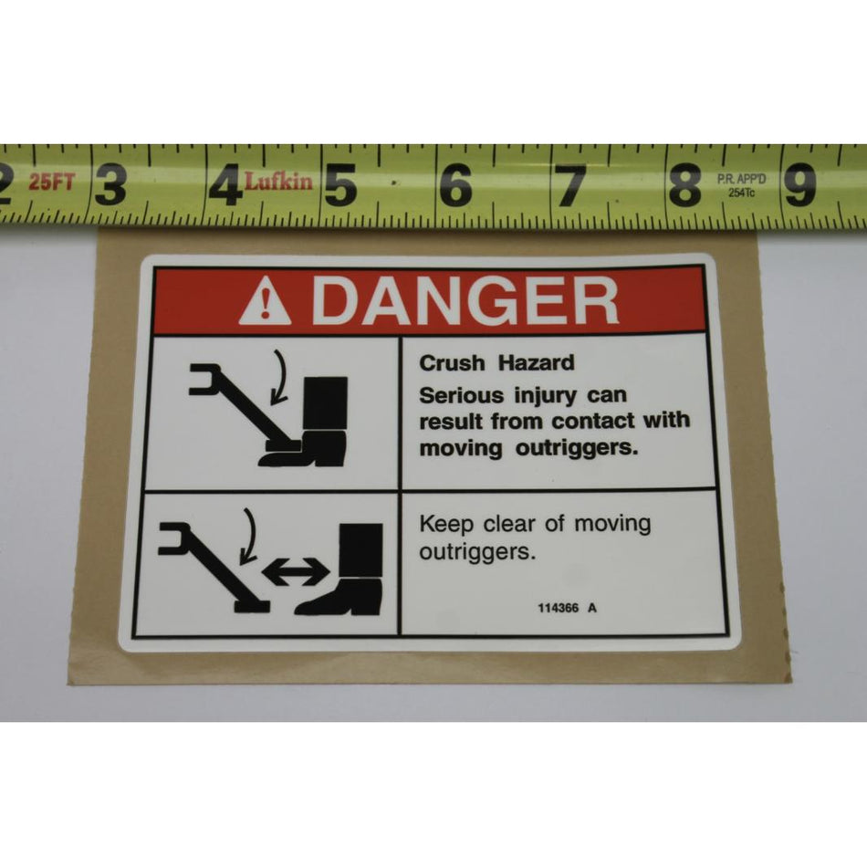 Genie Part # 114366. 114366GT - DECAL.FOOT CRUSH.OUTRIGGERS