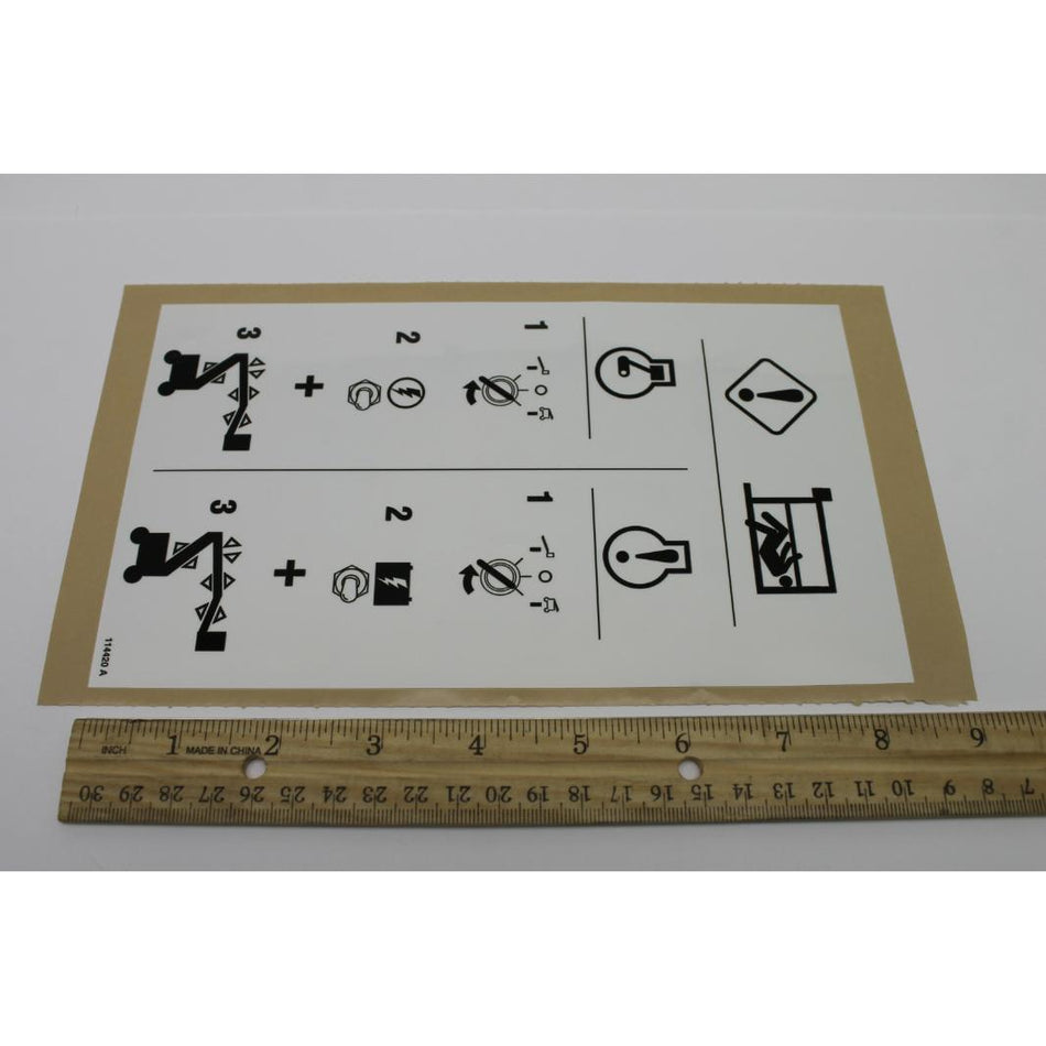 Genie Part # 114420. 114420GT - DECAL. EMERGENCY LOWERING IC