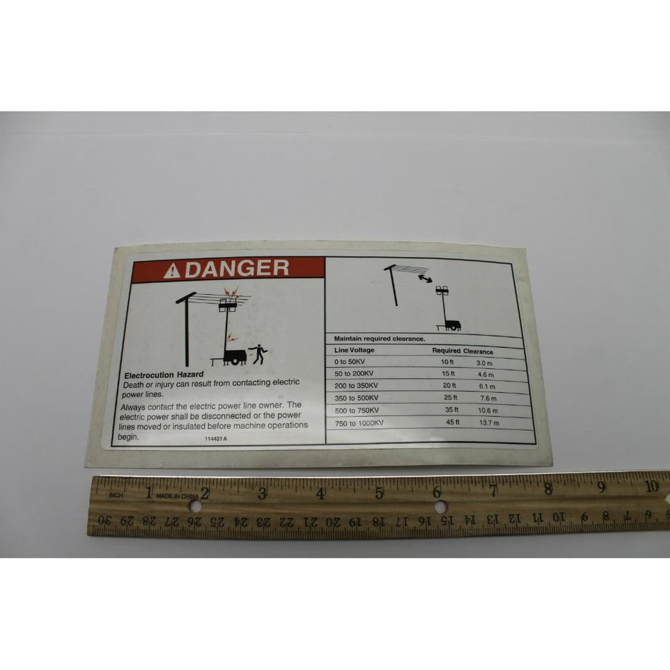 Genie Part # 114431. 114431GT - DECAL.DANGER.ELECTROCUTION HZD