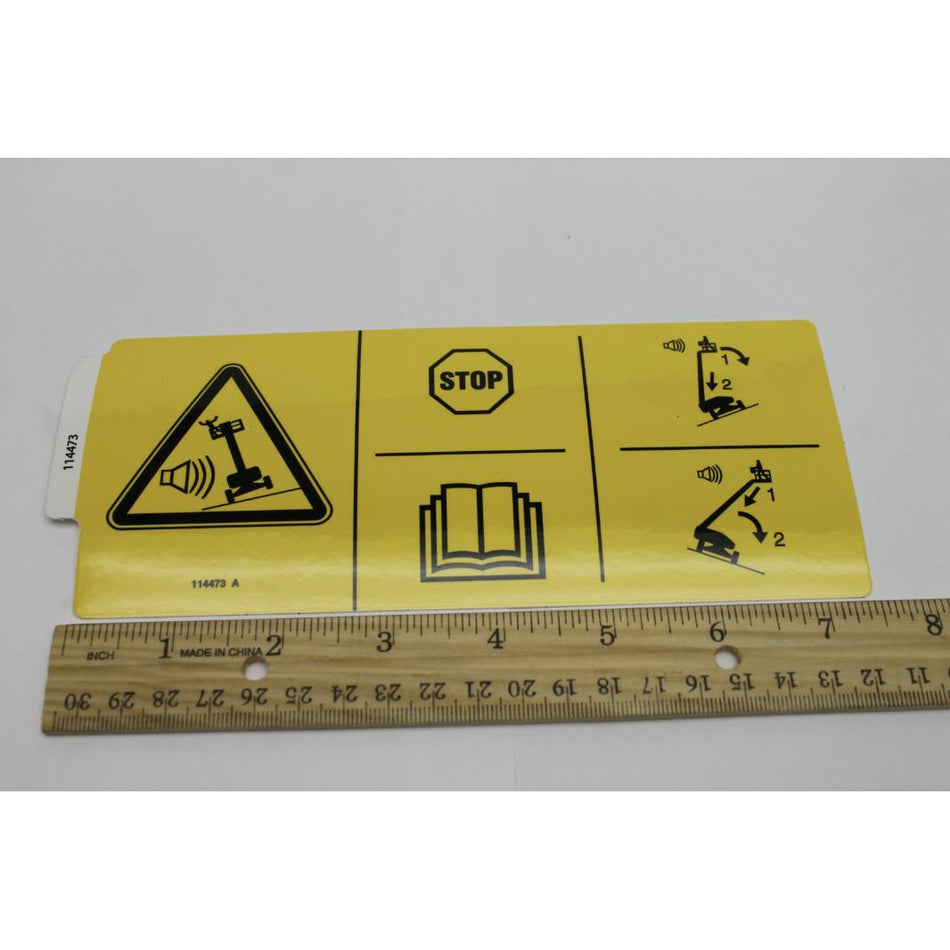 Genie Part # 114473. 114473GT - DECAL. DANGER. TIPOVER. TILT. SYM