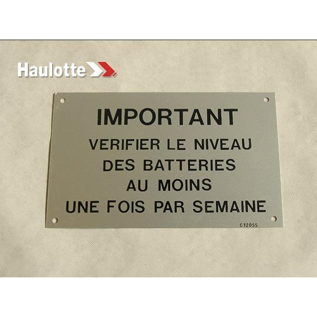 Haulotte Part # 1200120550 - BATTERY MAINTENANCE PLATE