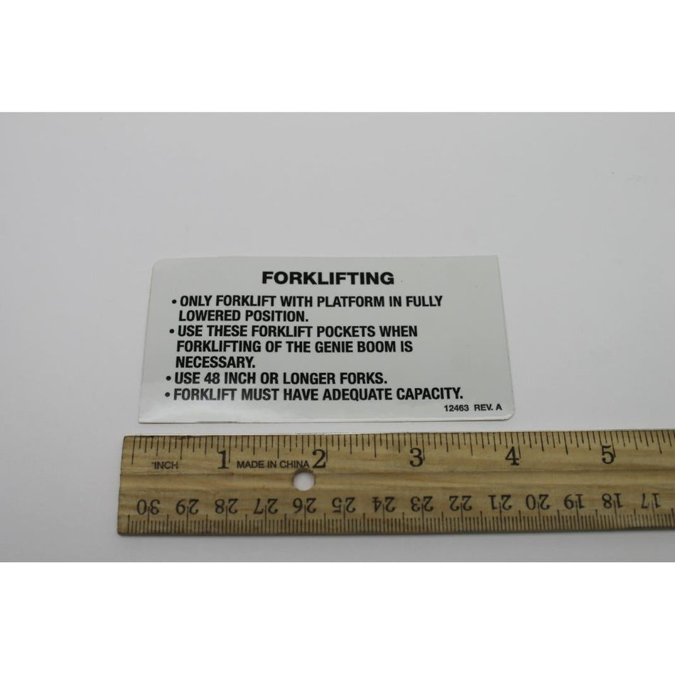 Genie Part # 12463. 12463GT - DECAL. FORK LIFTING BOOM