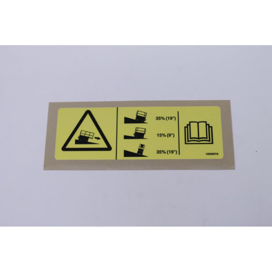 Genie Part # 1255557. 1255557GT - LABEL. RUNAWAY HAZARD. SLOPE
