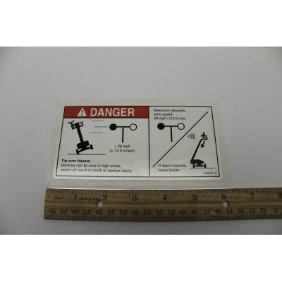 Genie Part # 1256423. 1256423GT - DECAL. DANGER. TIP-OVER HAZARD ANEMOMETER. WORD