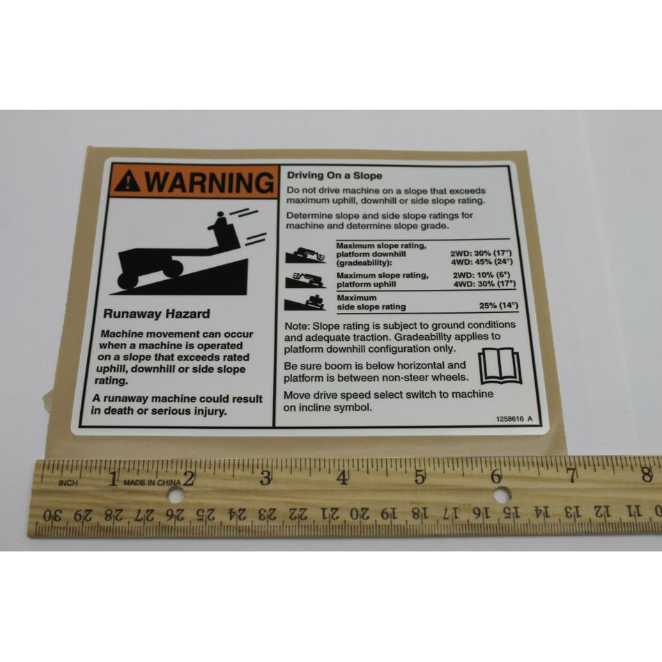 Genie Part # 1258616. 1258616GT - DECAL. WORD. SLOPE RATING. Z62