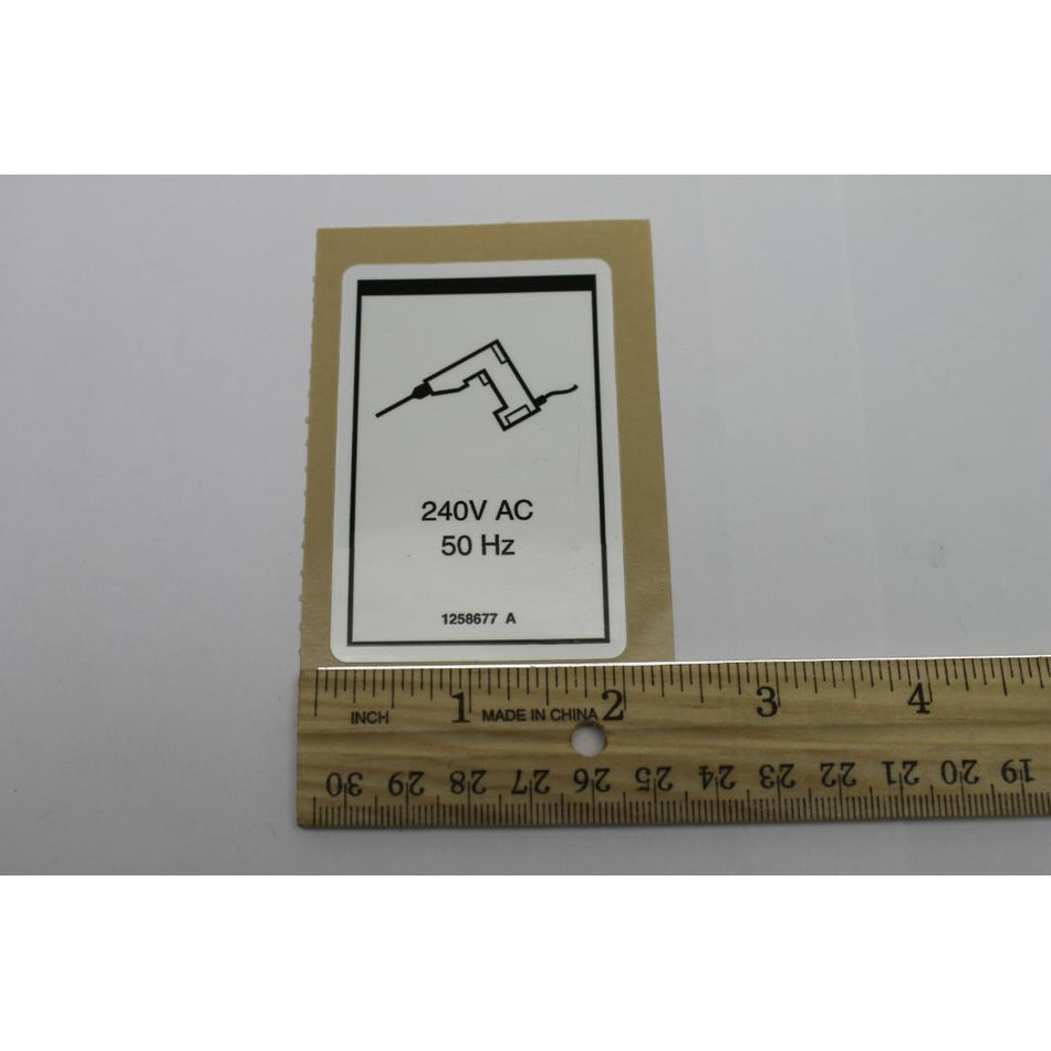 Genie Part # 1258677. 1258677GT - DECAL. POWER TO PLATFORM. 240V 50HZ