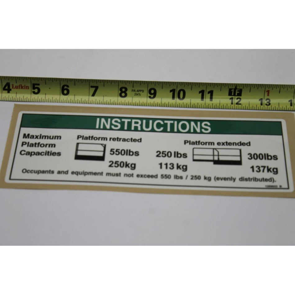 Genie Part # 1259923. 1259923GT - DECAL. INSTR-MAX CAP. 4047