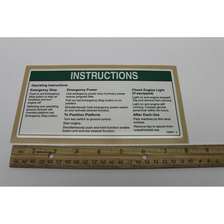 Genie Part # 1262347. 1262347GT - DECAL. OPERATING INSTRUCTIONS