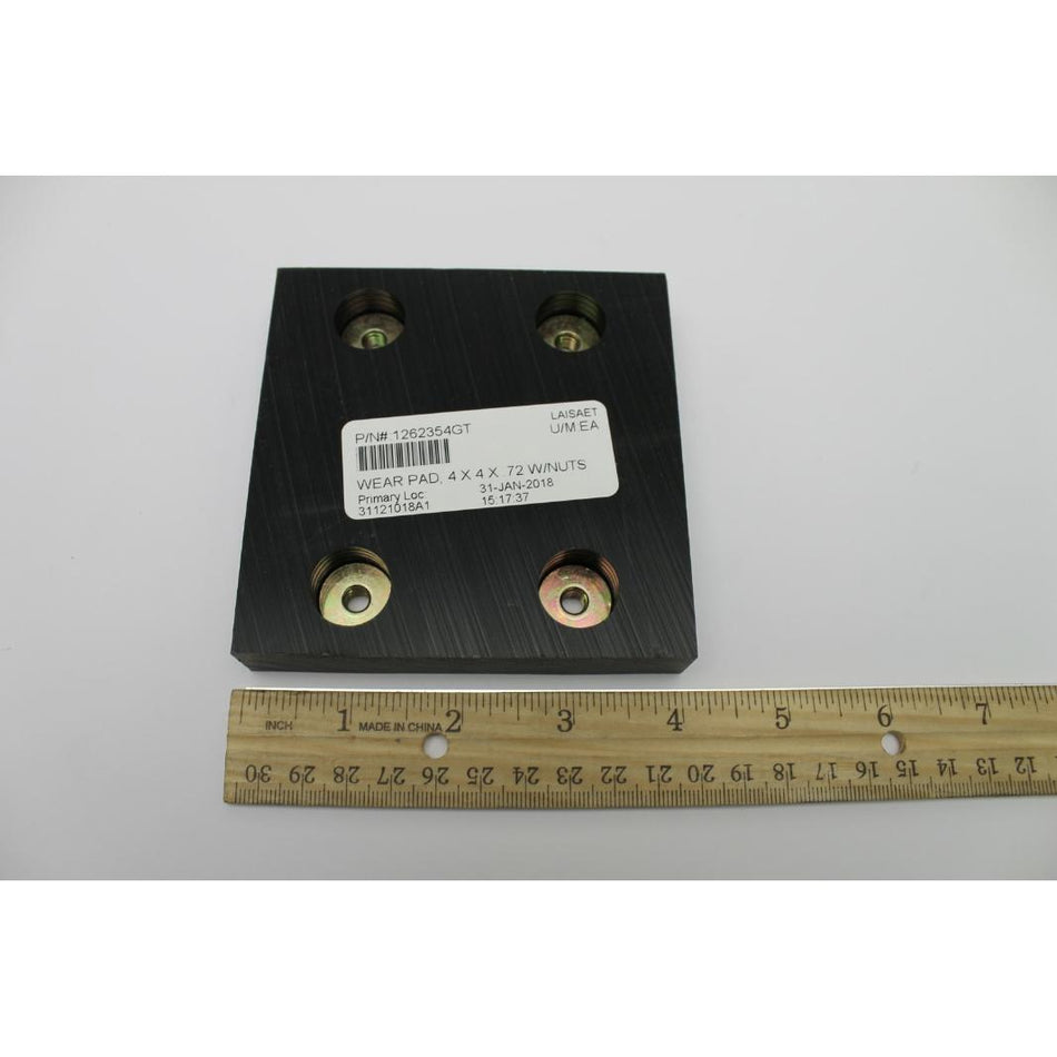 Genie Part # 1262354. 1262354GT - WEAR PAD. 4 X 4 X .72 W/NUTS