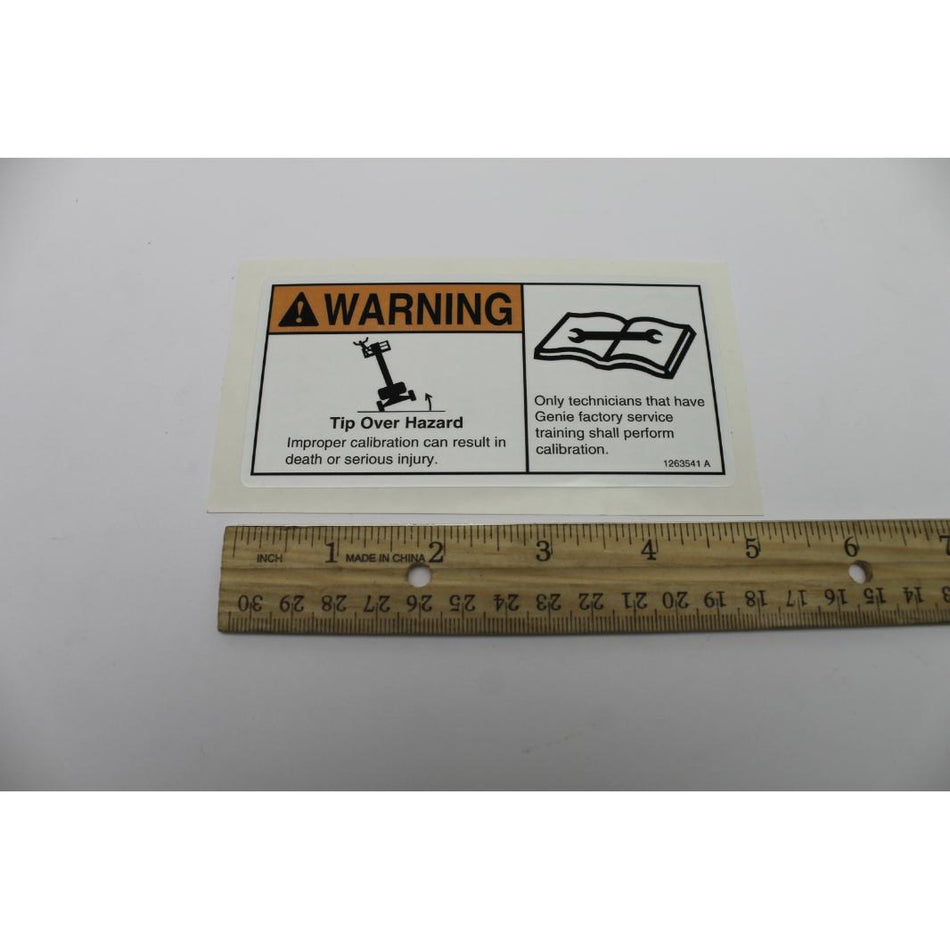 Genie Part # 1263541. 1263541GT - DECAL. TIP OVER HAZARD