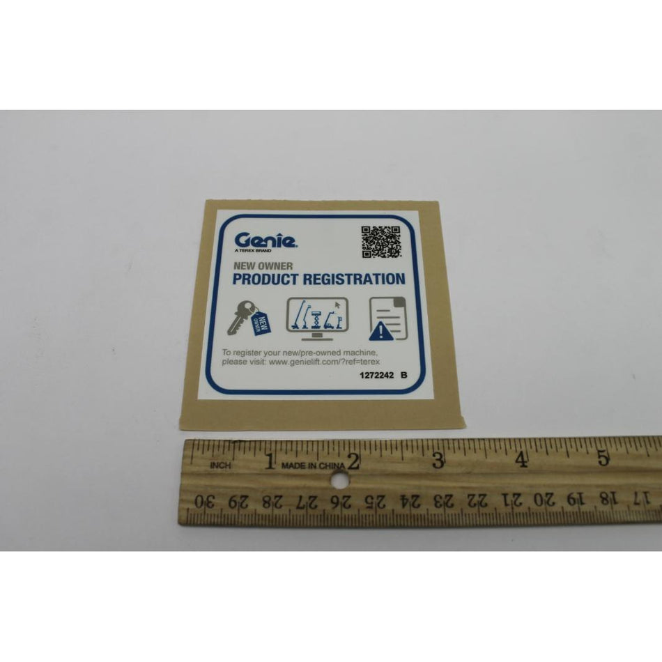 Genie Part # 1272242. 1272242GT - DECAL. MACHINE REGISTRATION/OWNER TRANSFER