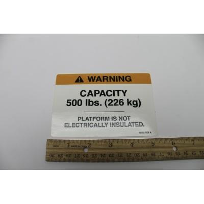 Genie Part # 12725. 12725GT - DECAL.500 LB CAPACITY.GB