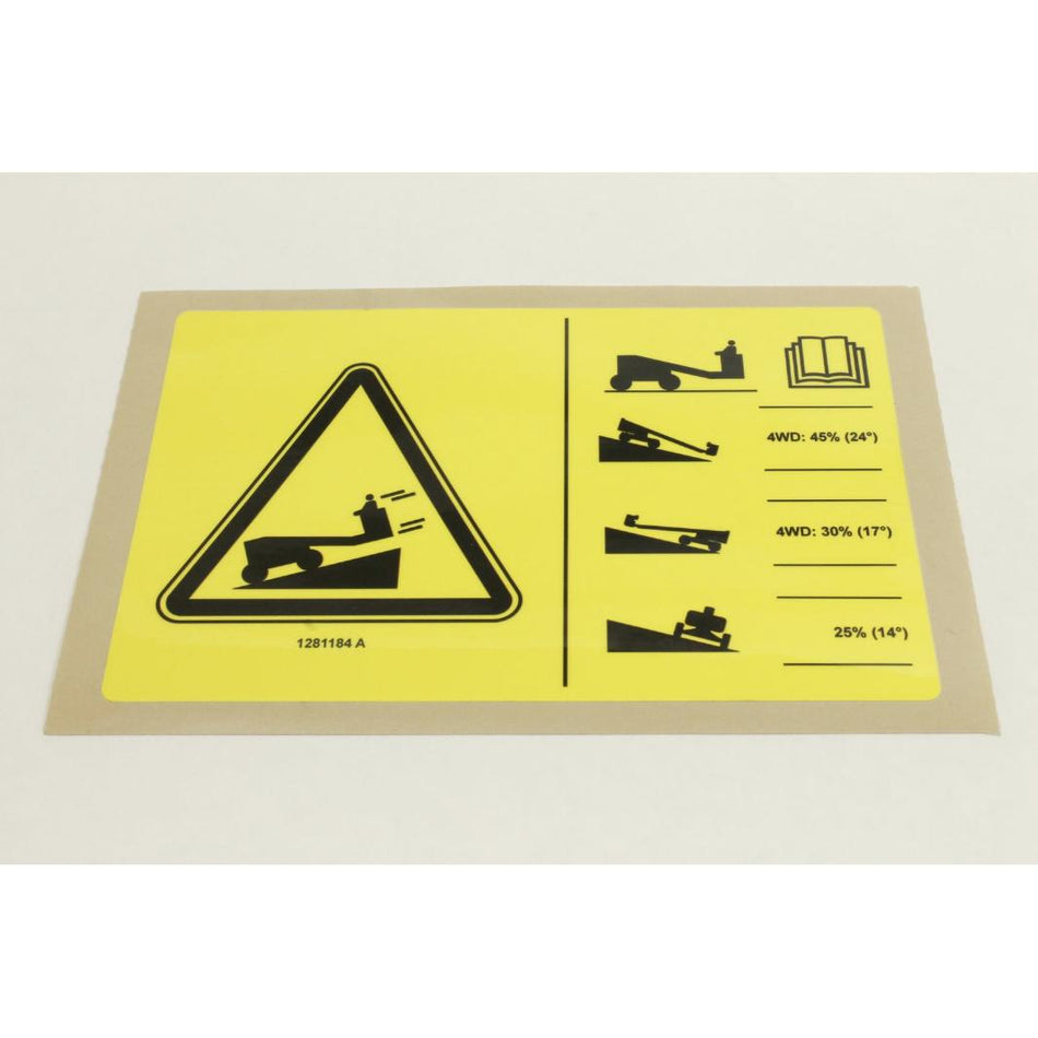 Genie Part # 1281184. 1281184GT - DECAL. WARNING. RUNAWAY MACHINE. SYMBOL