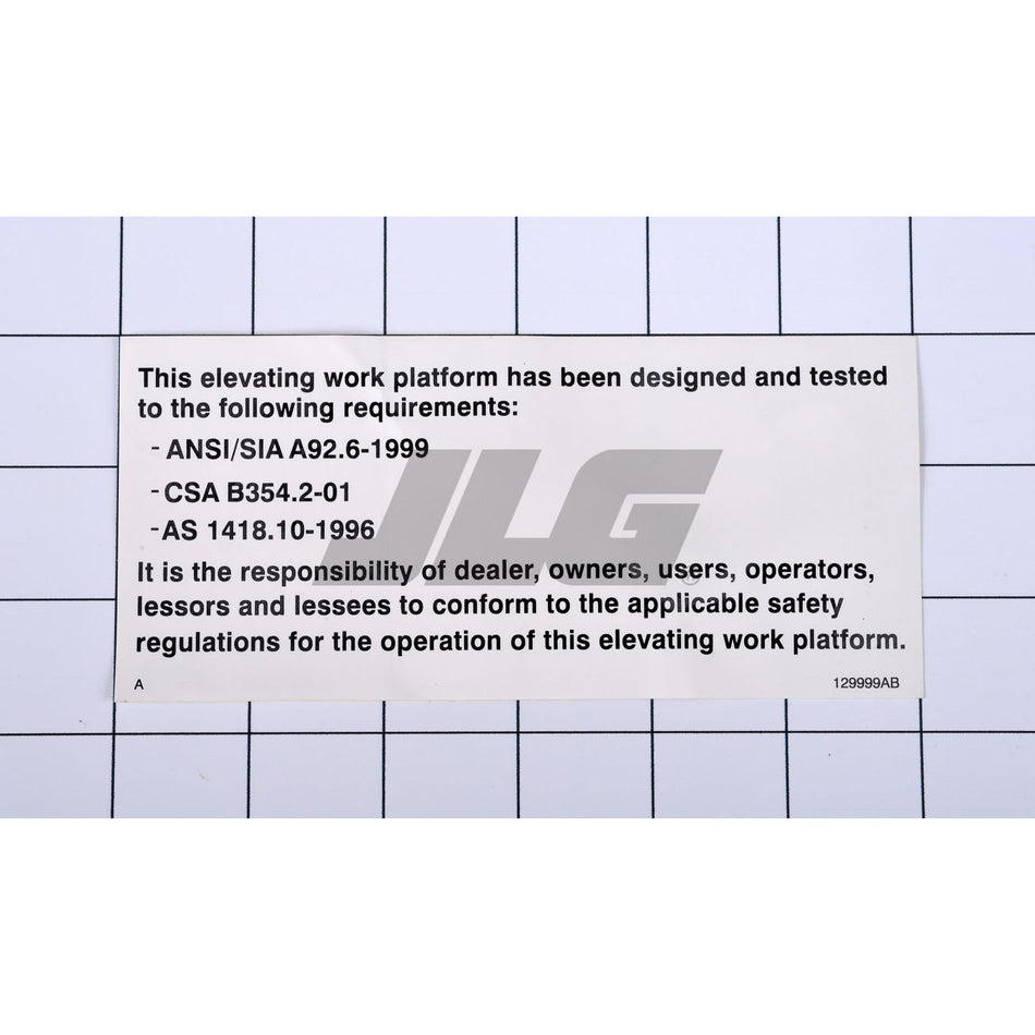 Skyjack Part # 129999 - Label. VL. On/Off Slab ANSI99/