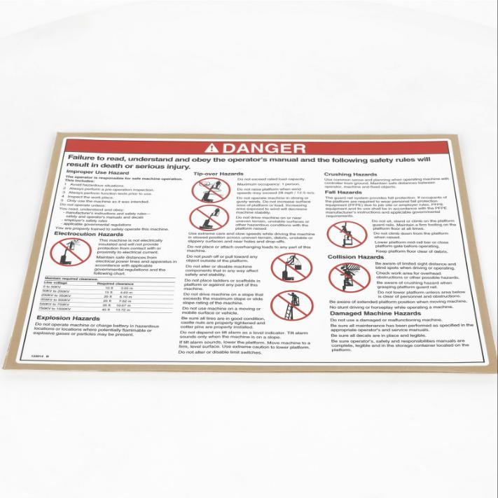 Genie Part # 133014. 133014GT - DECAL. GENERAL SAFETY. RUNABOUT*
