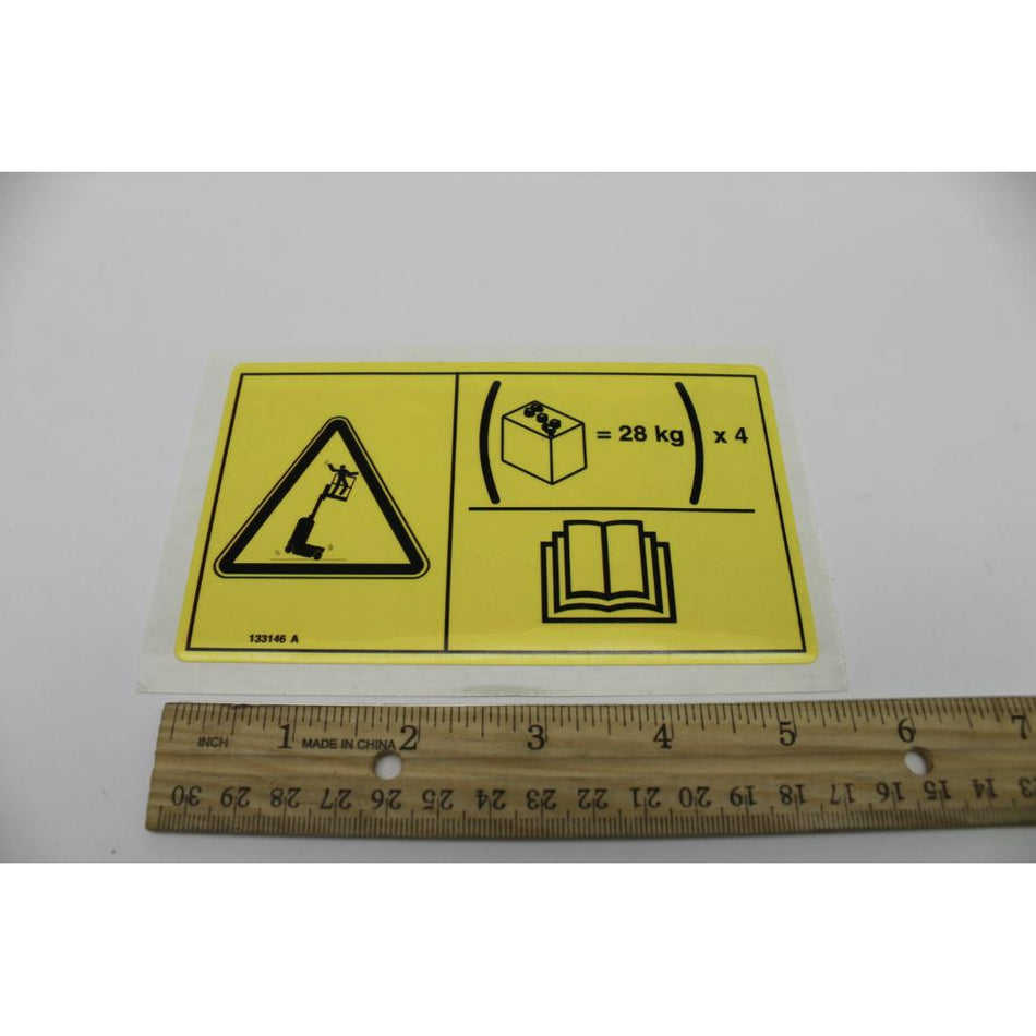 Genie Part # 133146. 133146GT - DECAL. SYM-TIPOVER. BATTERIES. GR