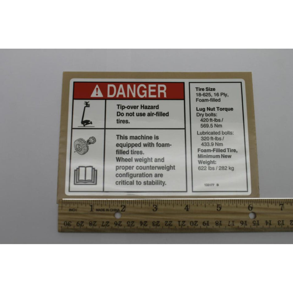 Genie Part # 133177. 133177GT - DECAL. DANGER/LABEL. TIRE SPECS