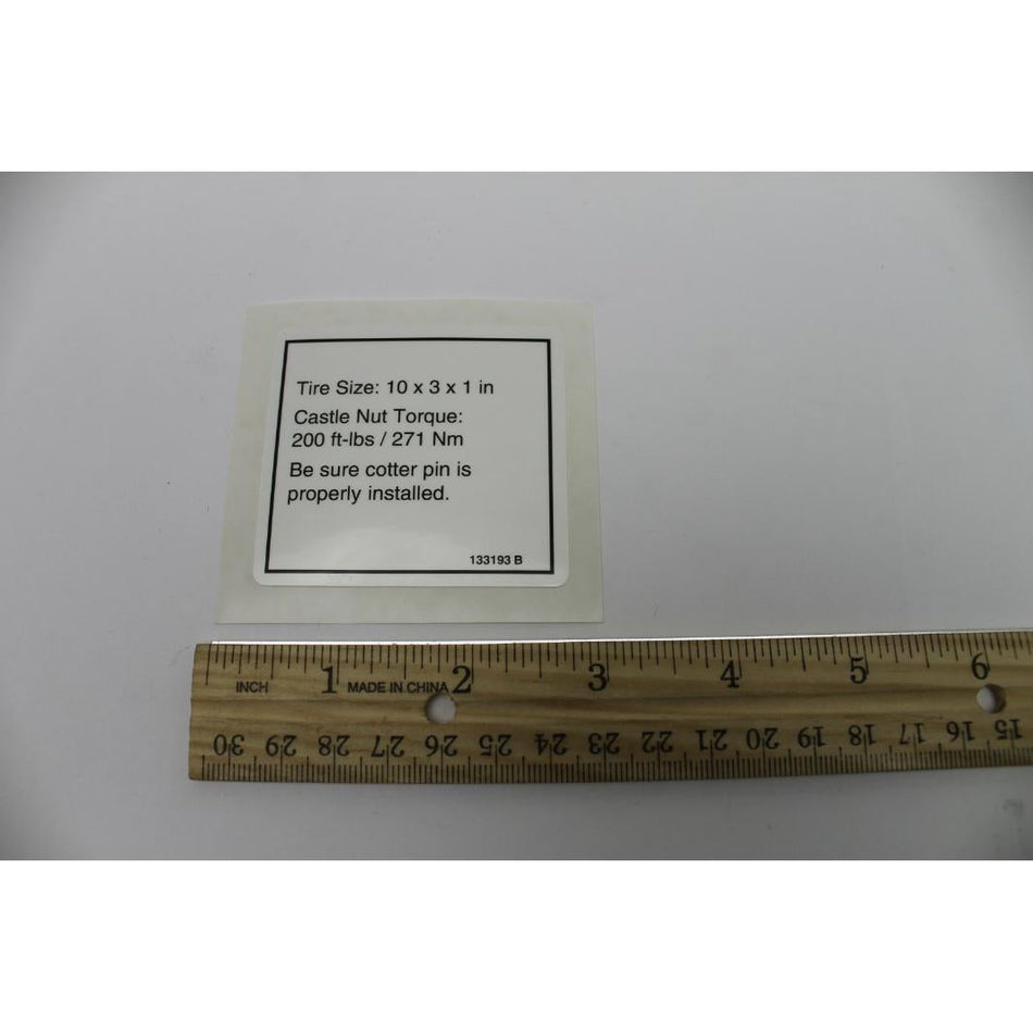 Genie Part # 133193. 133193GT - DECAL.LABEL.TIRE SPECS.GRC