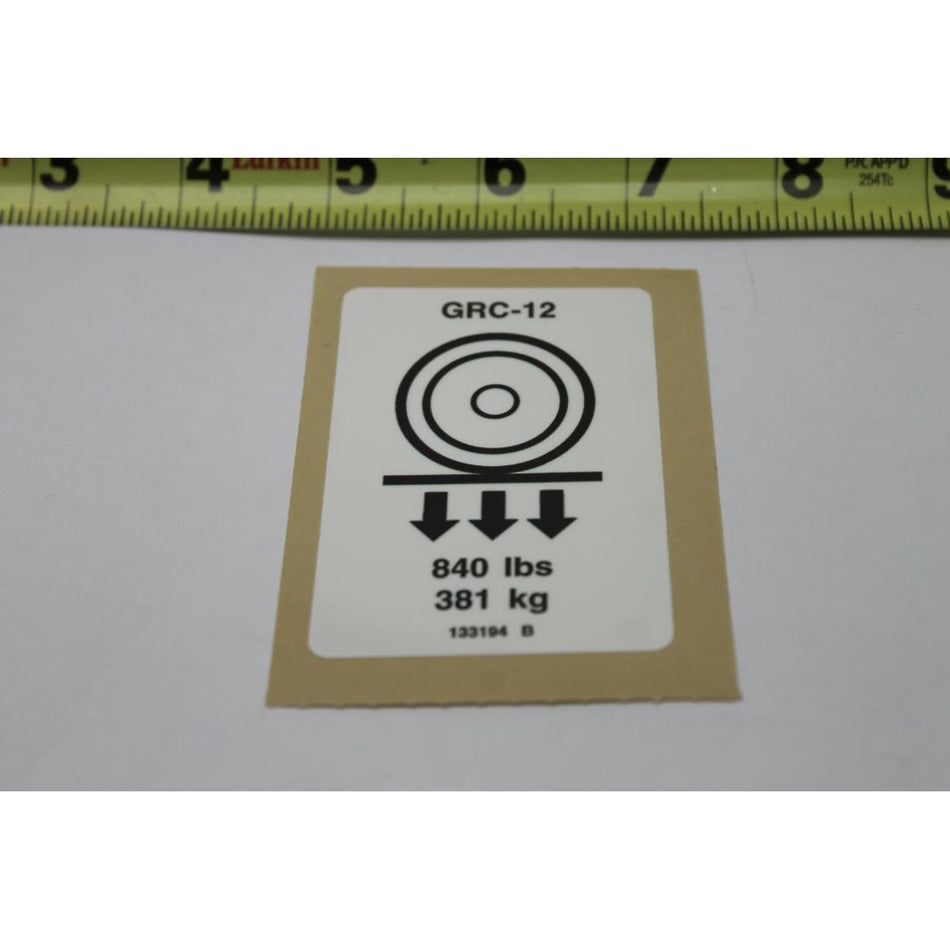 Genie Part # 133194. 133194GT - DECAL.LABEL.WHEEL LOAD GRC12