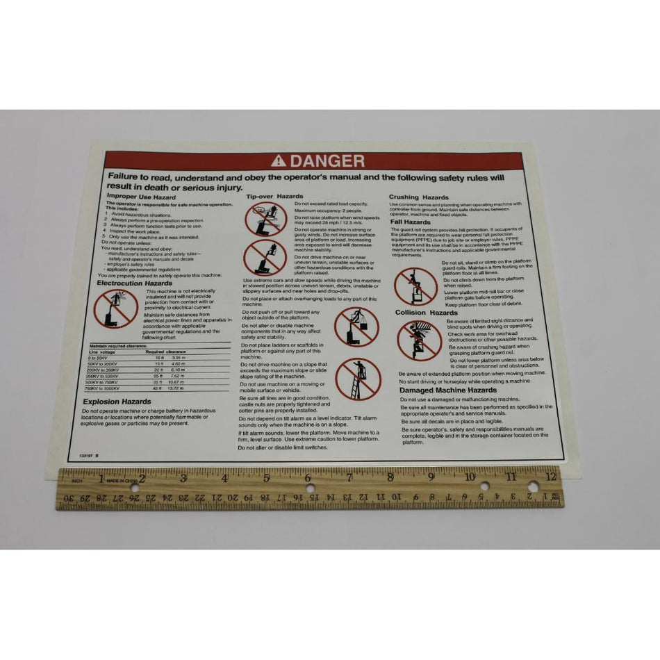 Genie Part # 133197. 133197GT - DECAL. GENERAL SAFETY. GRC ANSI