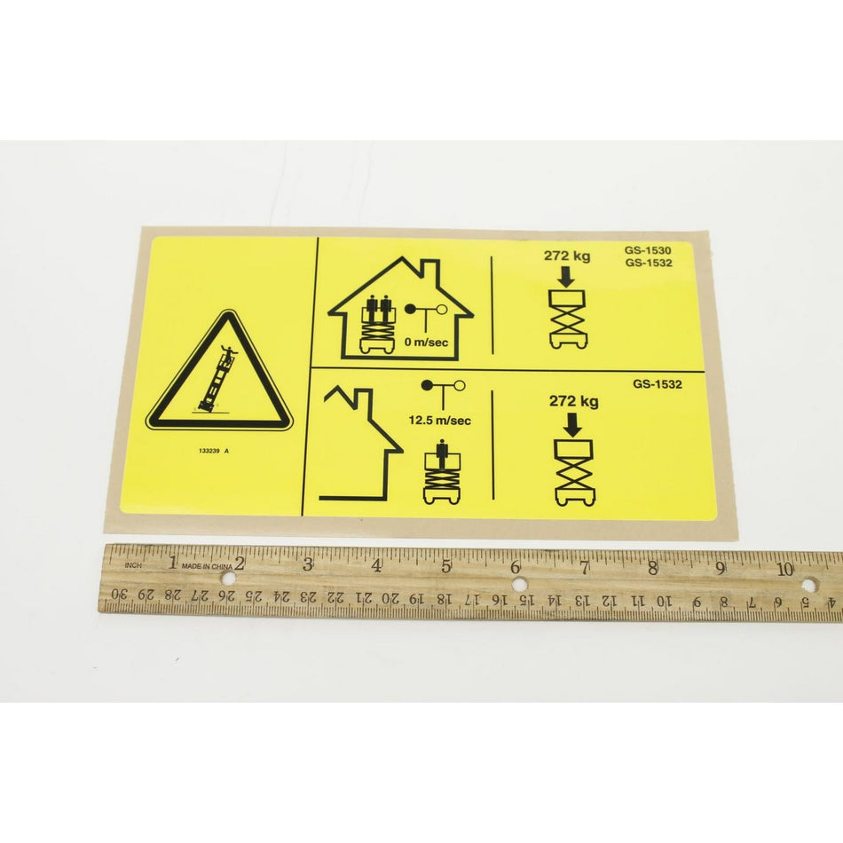 Genie Part # 133239. 133239GT - LABEL. MAXCAP. 272KG. GS1530