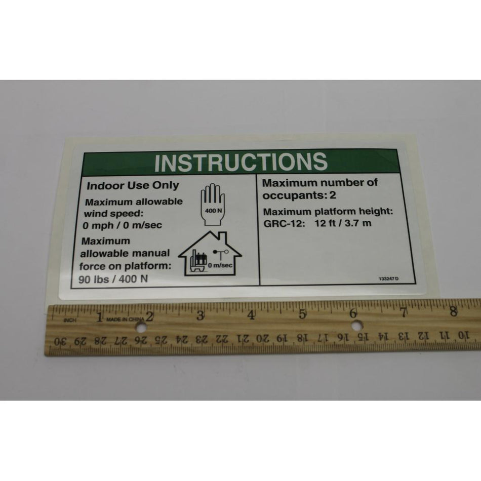 Genie Part # 133247. 133247GT - DECAL. MANUAL FRCE. GRC. AUS. WRD
