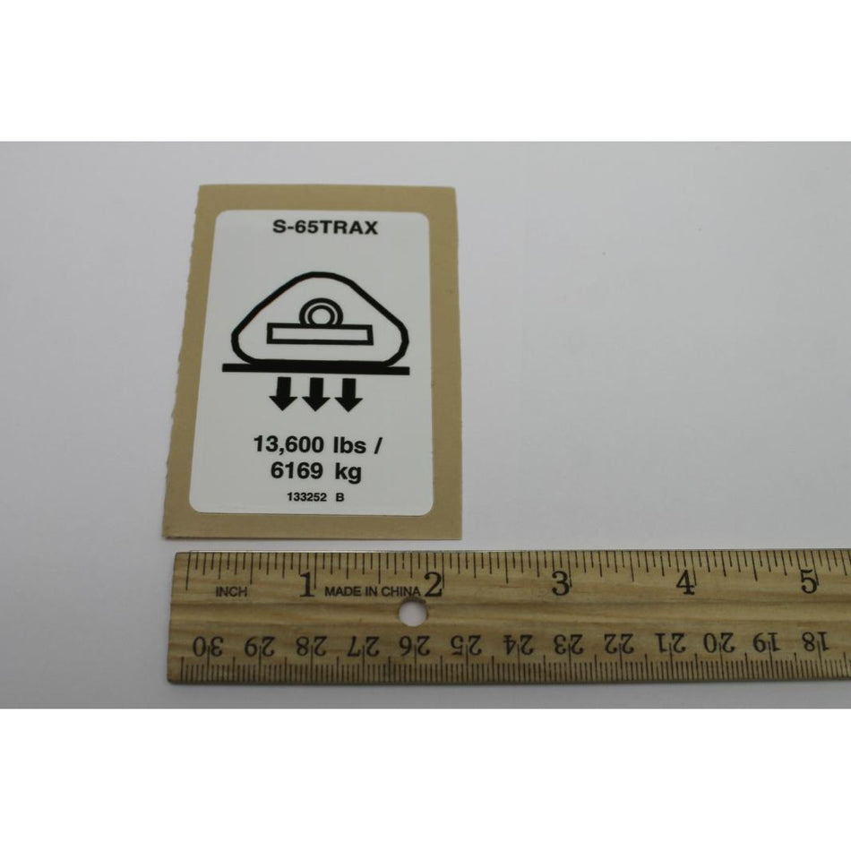 Genie Part # 133252. 133252GT - DECAL. WHEEL LOAD S65 TRAX