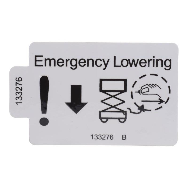 JLG Part # 133276GN - Genie-DECAL. EMERGENCY LOWERING
