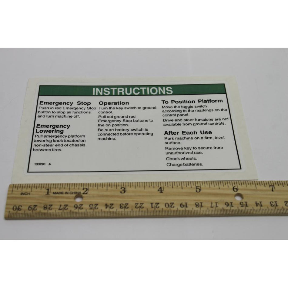 Genie Part # 133281. 133281GT - DECAL. INSTRUCTIONS-OPER. GCP