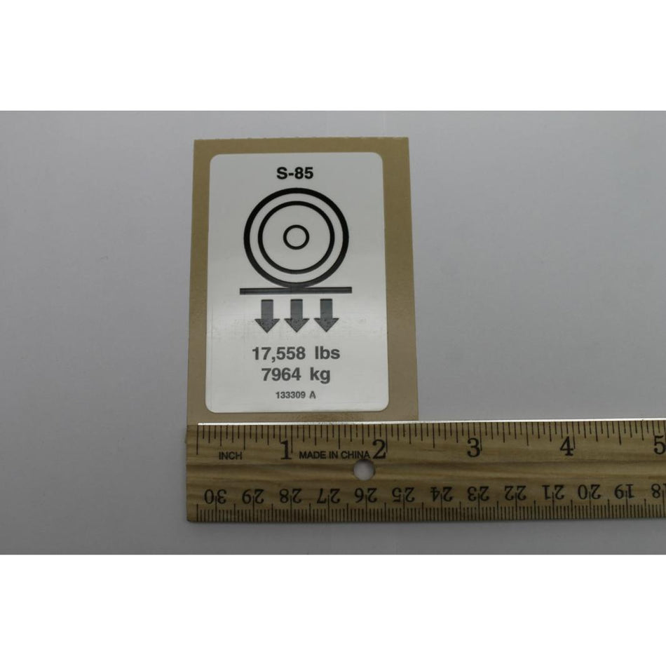 Genie Part # 133309. 133309GT - DECAL.LABEL.WHEEL LOAD S85