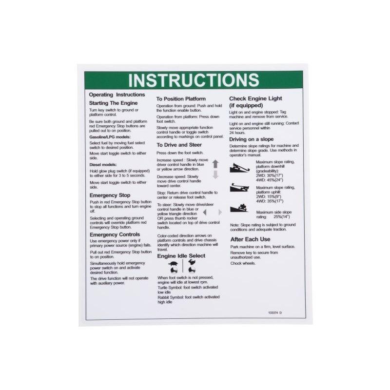 JLG Part # 133374GTGN - Genie-DECAL. NOTICE OPERATING