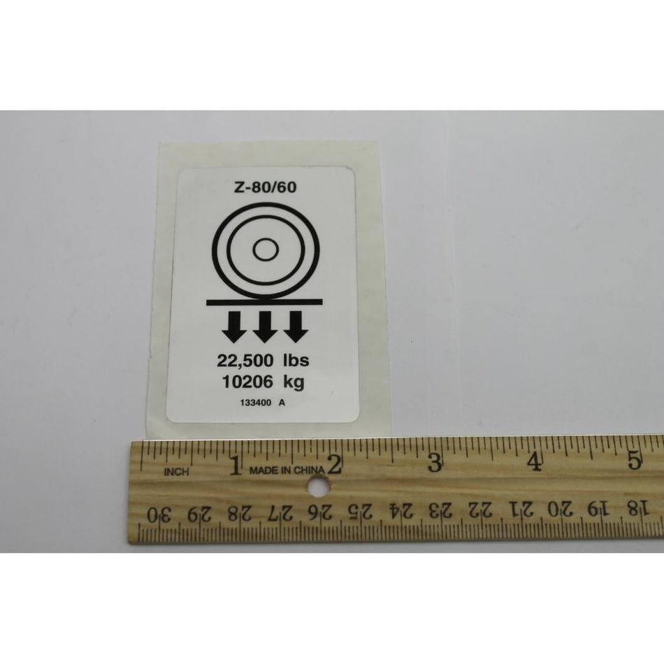 Genie Part # 133400. 133400GT - DECAL.LABEL.WHEEL LOAD Z80***