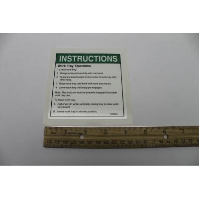 Genie Part # 133450. 133450GT - DECAL. INSTRUCTIONS. WORK TRAY