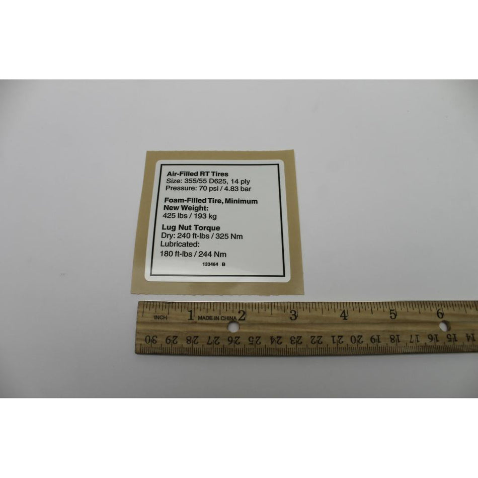 Genie Part # 133464. 133464GT - DECAL. NOTICE TIRE PRESSURE