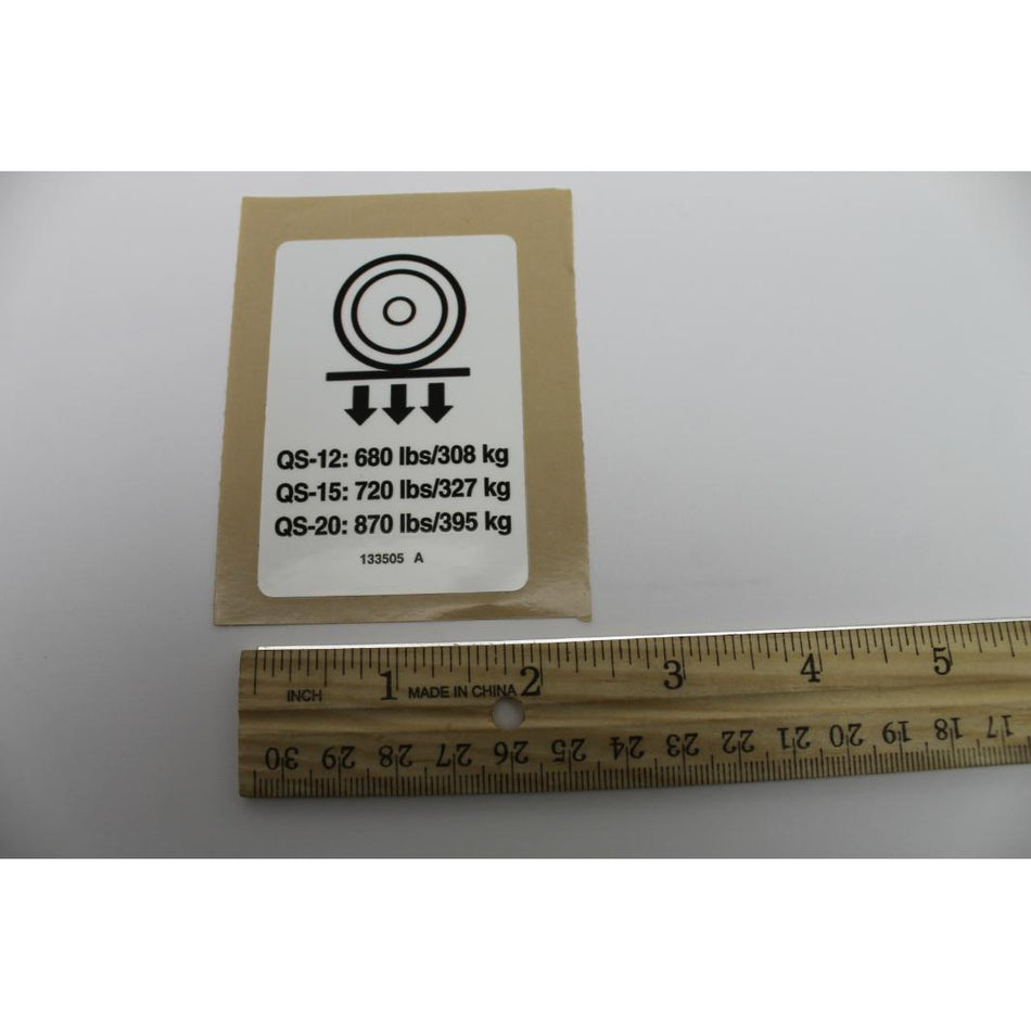Genie Part # 133505. 133505GT - DECAL. LABEL. WHEEL LOAD