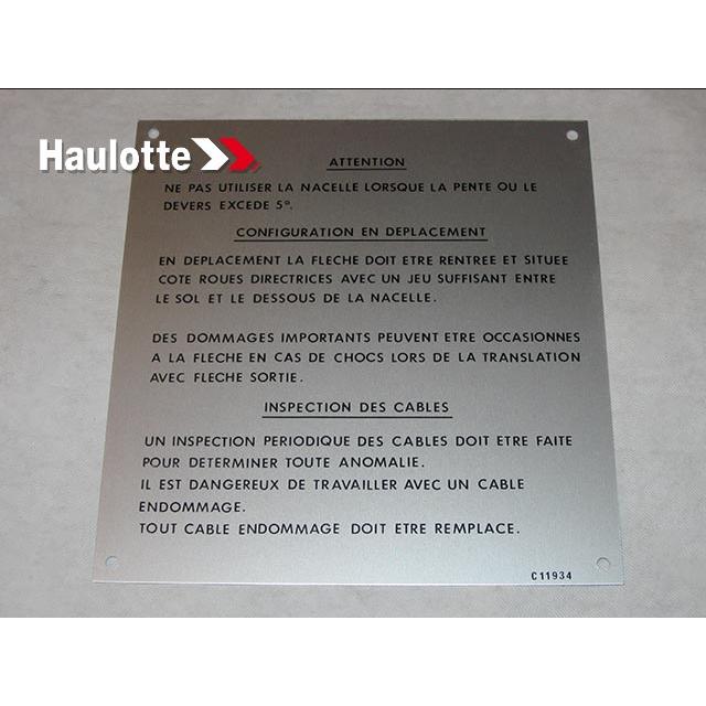 Haulotte Part # 1460119340 - MOVEMENT PLATE