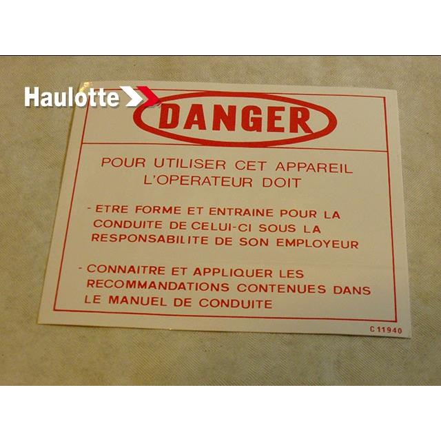 Haulotte Part # 1460119400 - DANGER LABEL PLAN