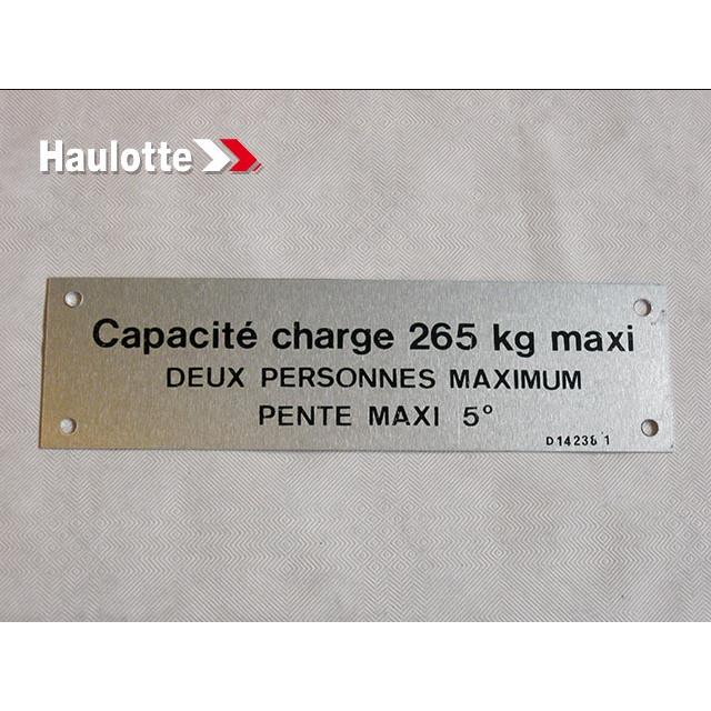 Haulotte Part # 1460142381 - FLOOR HEIGHT + LOAD LABEL