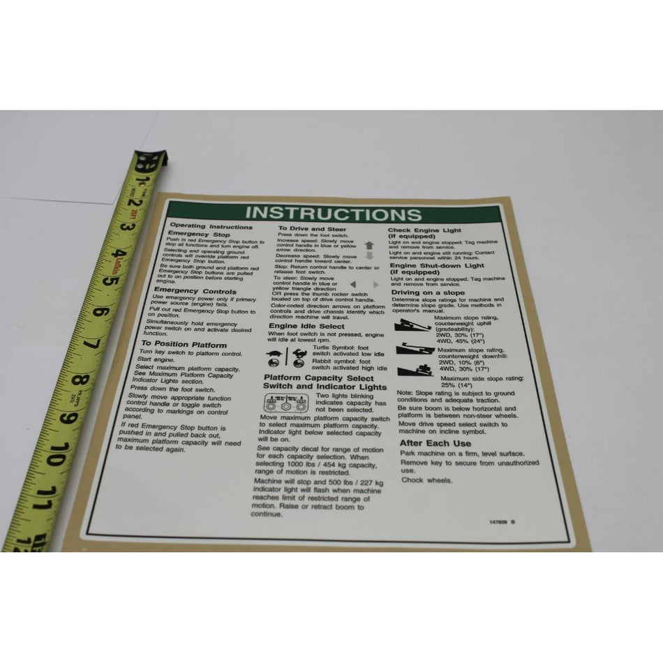 Genie Part # 147609. 147609GT - DECAL. INST. OPER INST 60X PLT