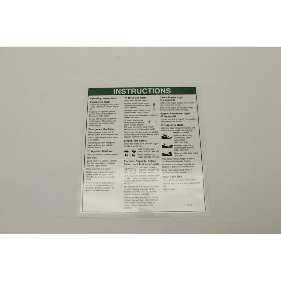 Genie Part # 147610. 147610GT - DECAL. INST. OPER INST 60TRAX