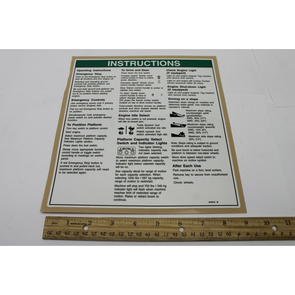 Genie Part # 147612. 147612GT - DECAL. INST OPER INST 60XC