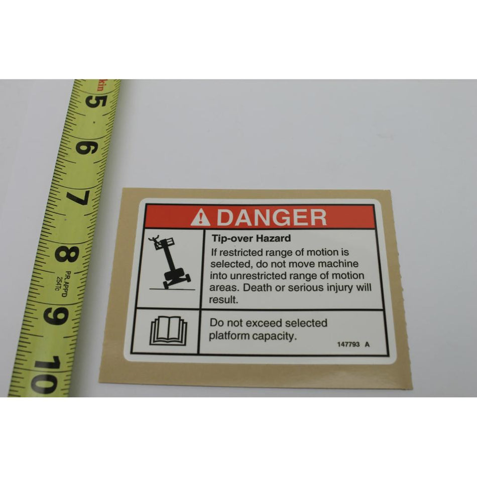 Genie Part # 147793. 147793GT - DECAL.DANGER. TIPOVR. MAX CAP