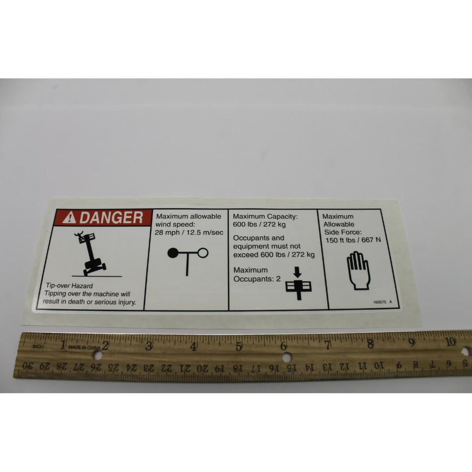 Genie Part # 160575. 160575GT - DECAL. INSTR. MAX SIDE FRC. ZX135. ANSI