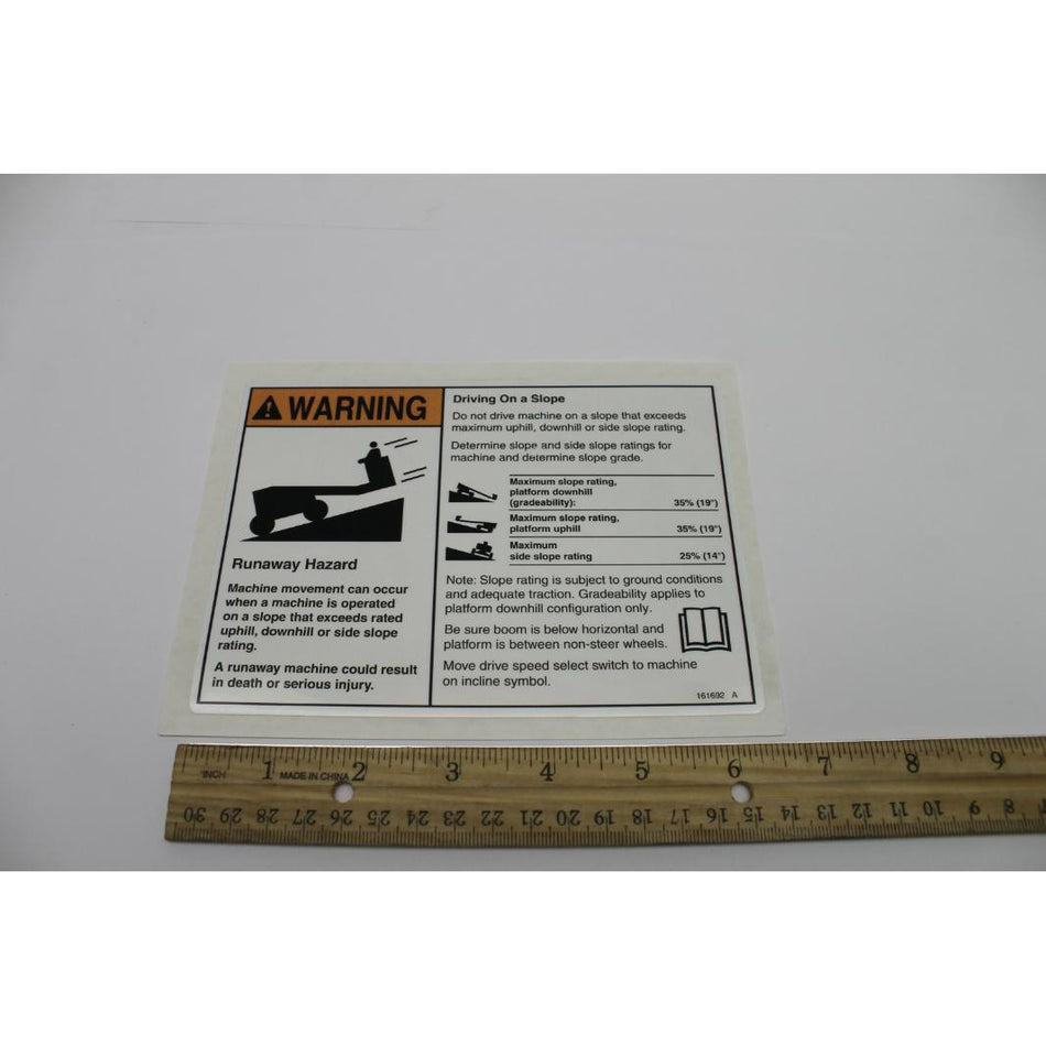 Genie Part # 161692. 161692GT - DECAL. SLOPE RATING WORD